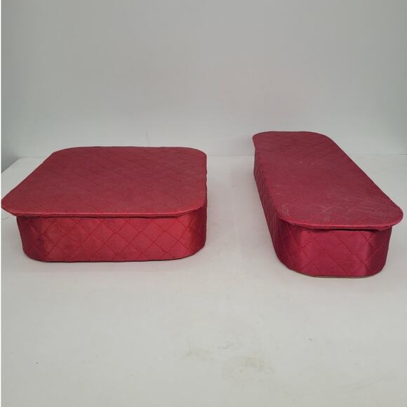 Vintage 50s Cochette Pink Fuchsia‎ Quilted Gloves Hanky Accessories Trinket Box - Picture 3 of 14